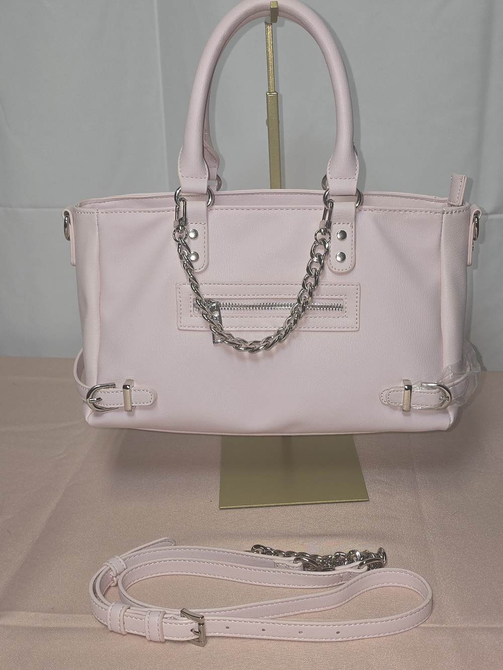Madden Girl Pink Top-Handle Tote Bag with Chain Accent With Jewelry Surprise